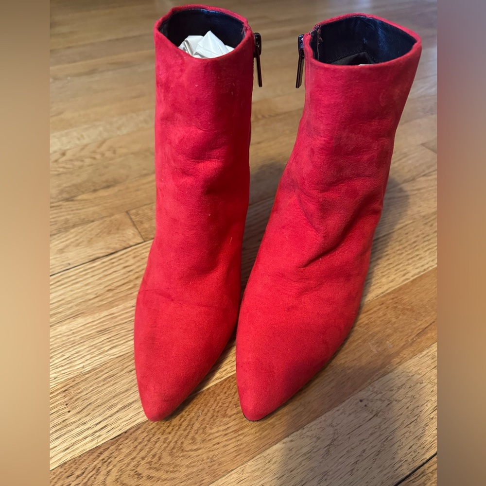 Design Lab by Lord and Taylor RED faux suede 
Heeled ankle boots size 8 1/2